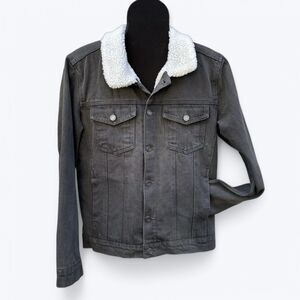 Blakely Clothing Co Gray Denim Jacket Size S Sherpa Lined Trucker Chore Coat UK